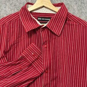 REVERB Mens Red White Stripe Button Down Long Sleeve Shirt 3XL